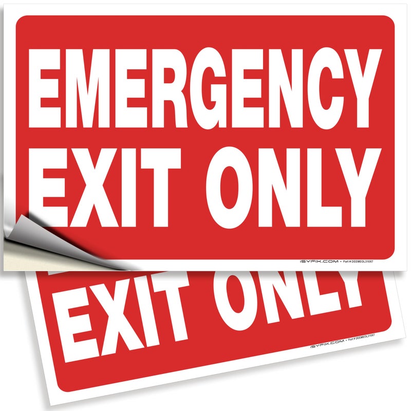 iSYFIX Emergency Exit Only Signs Stickers, 2 Pack 10x7 Inch â€“ Premium Self-Adhesive Vinyl Decal, Laminated for Ultimate UV, Weather, Scratch, Water & Fade Resistance, Indoor & Outdoor - Image 1